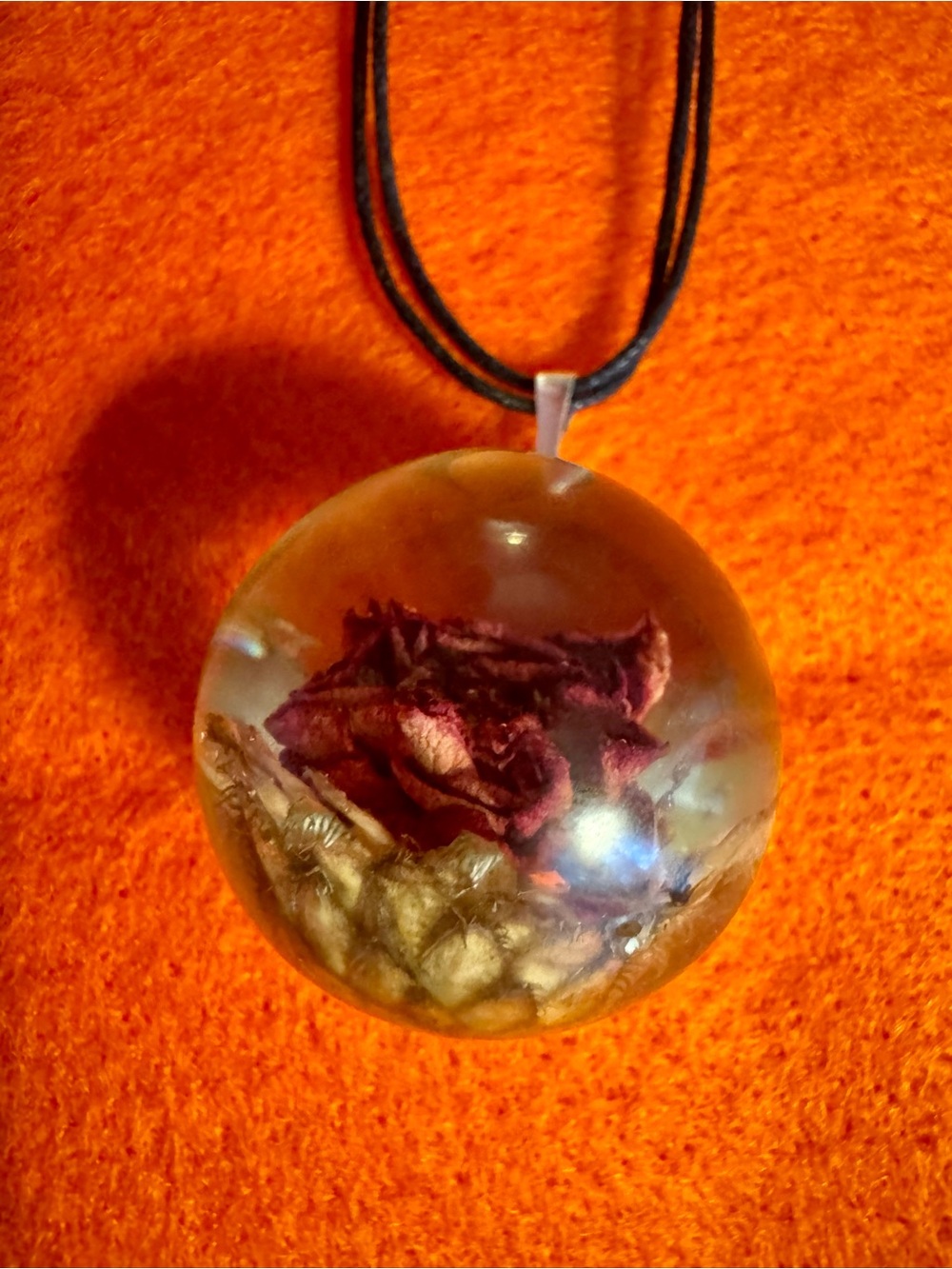 Whimsical Pressed Rose Resin Pendant Necklace - Pink and Gold, Boho, Cottagecore